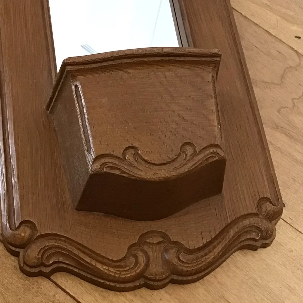Vintage Homco Syroco Faux Wood Rattan Wall Mirrors Set Pocket Planter Shelf 1981